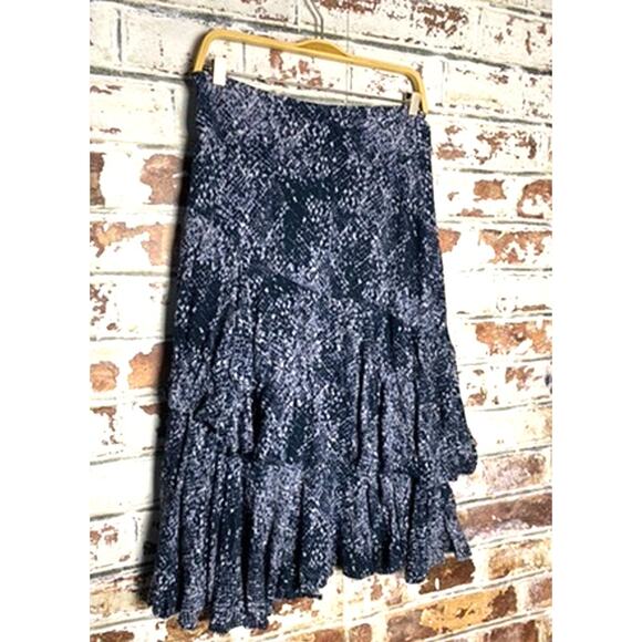 Free People Blue Kiss Me Baby Snake Print Tiered Ruffle Midi Skirt - Picture 9 of 10
